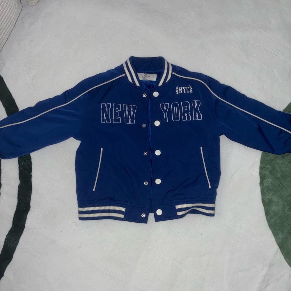 H&M Blue and White Kids Varsity Jacket - New York